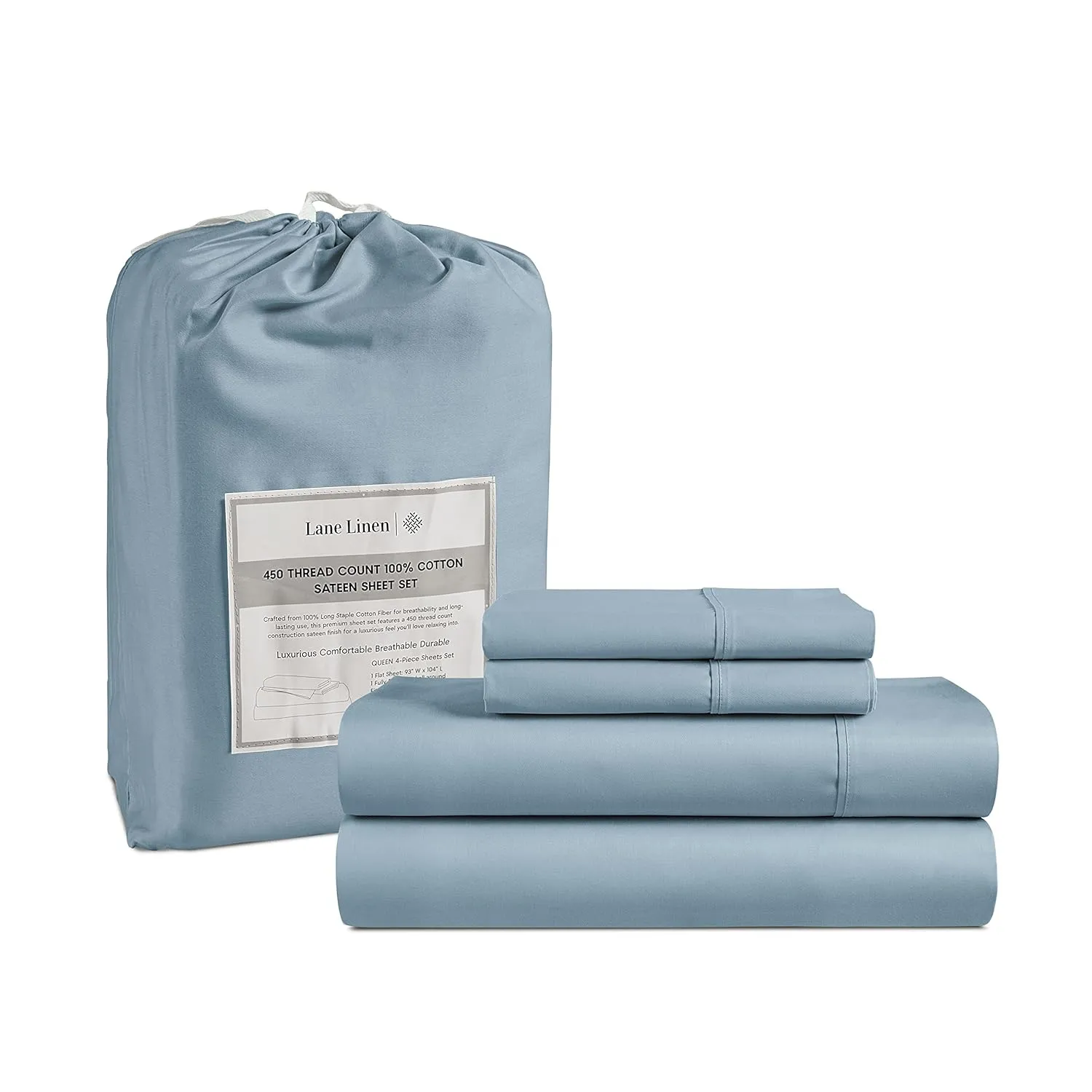 100% Cotton Queen Sheet Set (4 Pc) – 450 Thread Count - Sateen Weave – Soft &