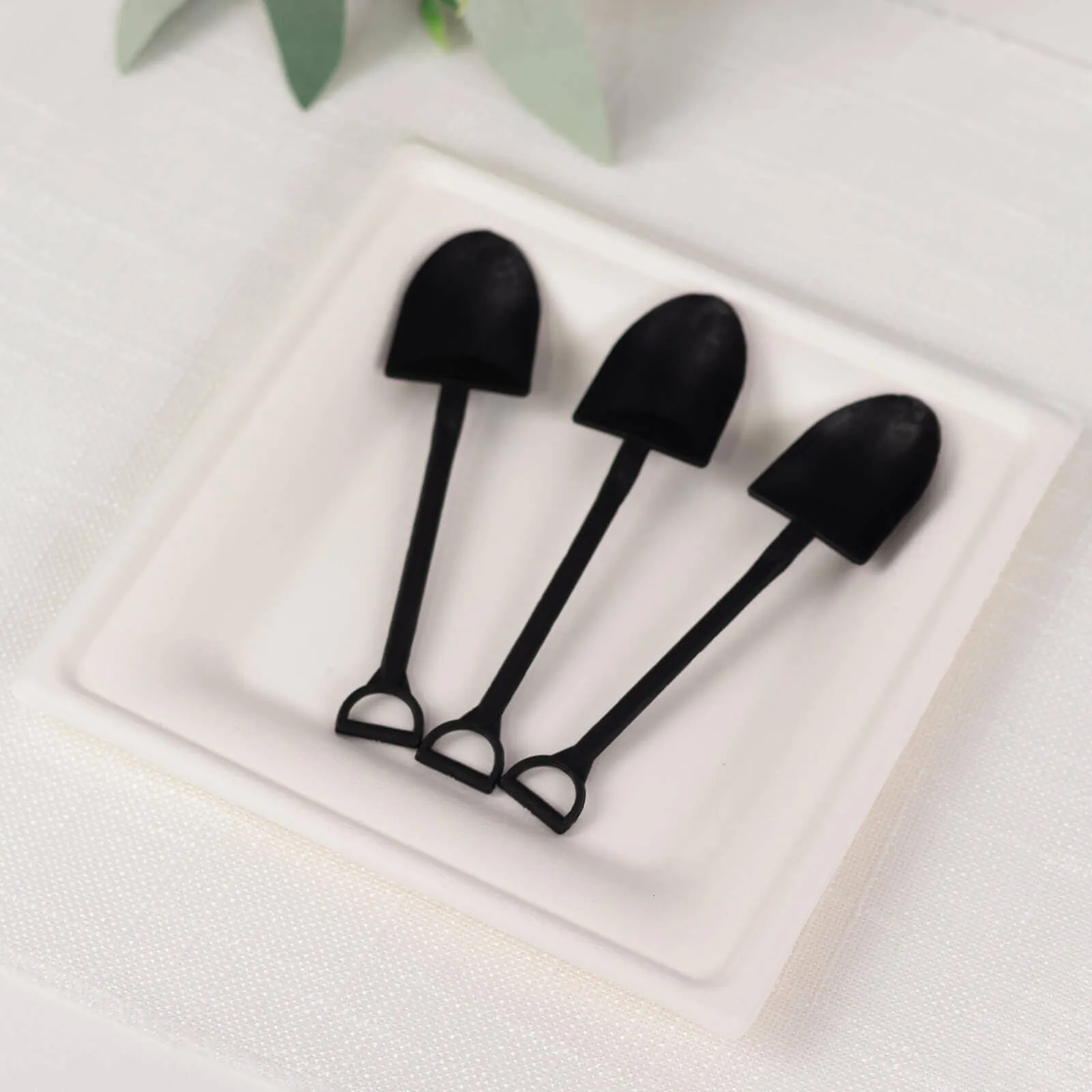 100 Pack Black Mini Shovel Plastic Ice Cream Spoons, 4.5" Disposable Dessert Spoons