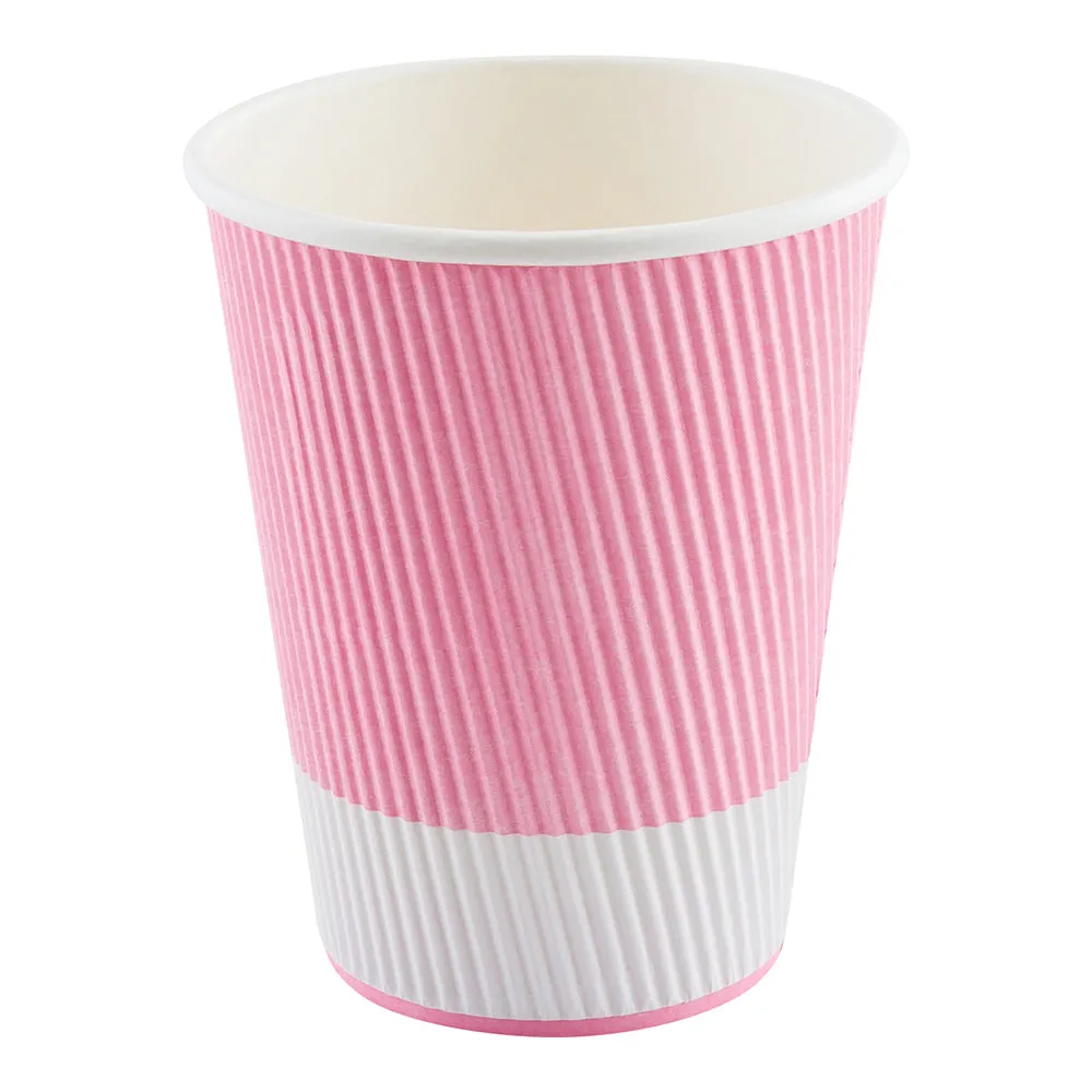 12 oz Light Pink Paper Coffee Cup - Ripple Wall - 3 1/2" x 3 1/2" x 4 1/4" - 500 count box