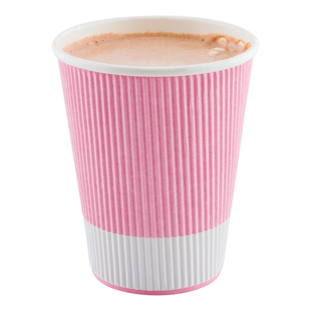 12 oz Light Pink Paper Coffee Cup - Ripple Wall - 3 1/2" x 3 1/2" x 4 1/4" - 500 count box