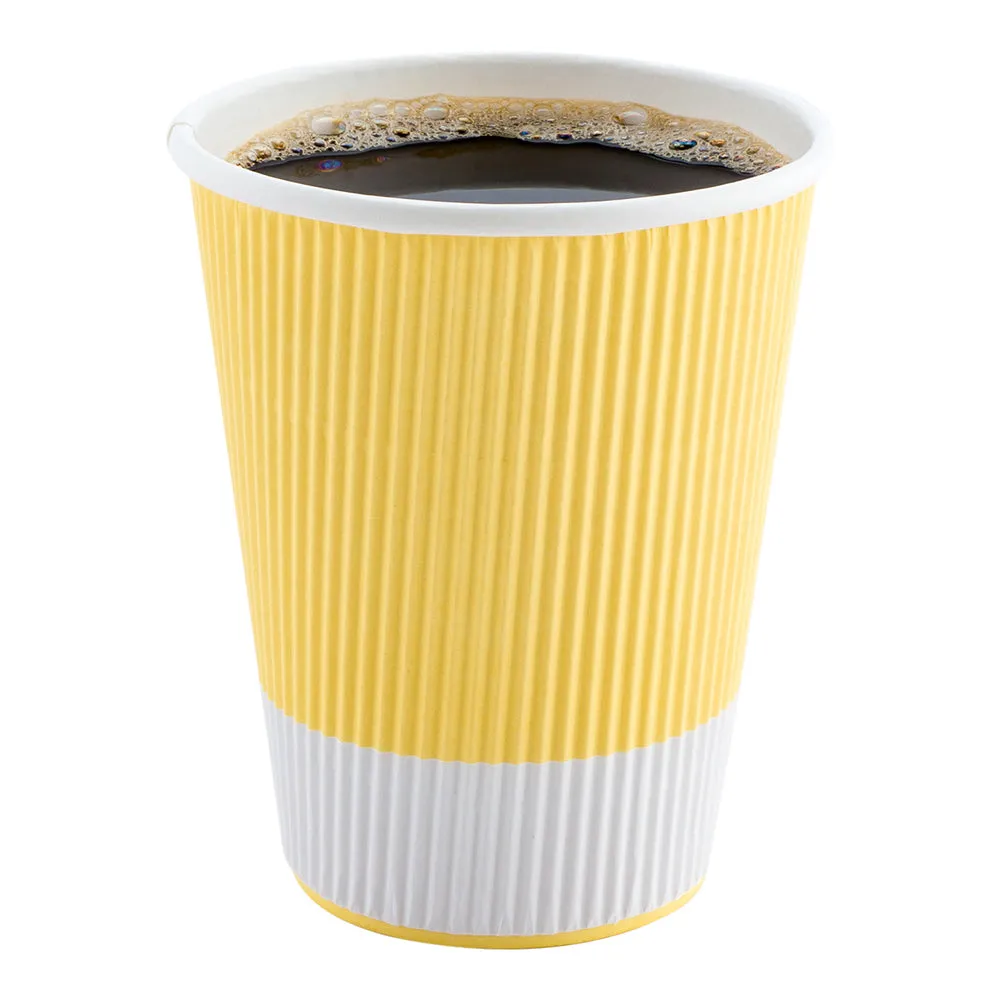 12 oz Light Yellow Paper Coffee Cup - Ripple Wall - 3 1/2" x 3 1/2" x 4 1/4" - 500 count box