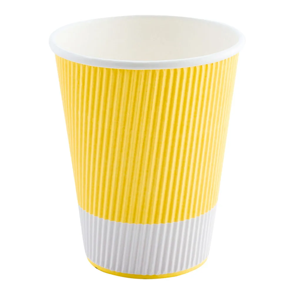 12 oz Light Yellow Paper Coffee Cup - Ripple Wall - 3 1/2" x 3 1/2" x 4 1/4" - 500 count box