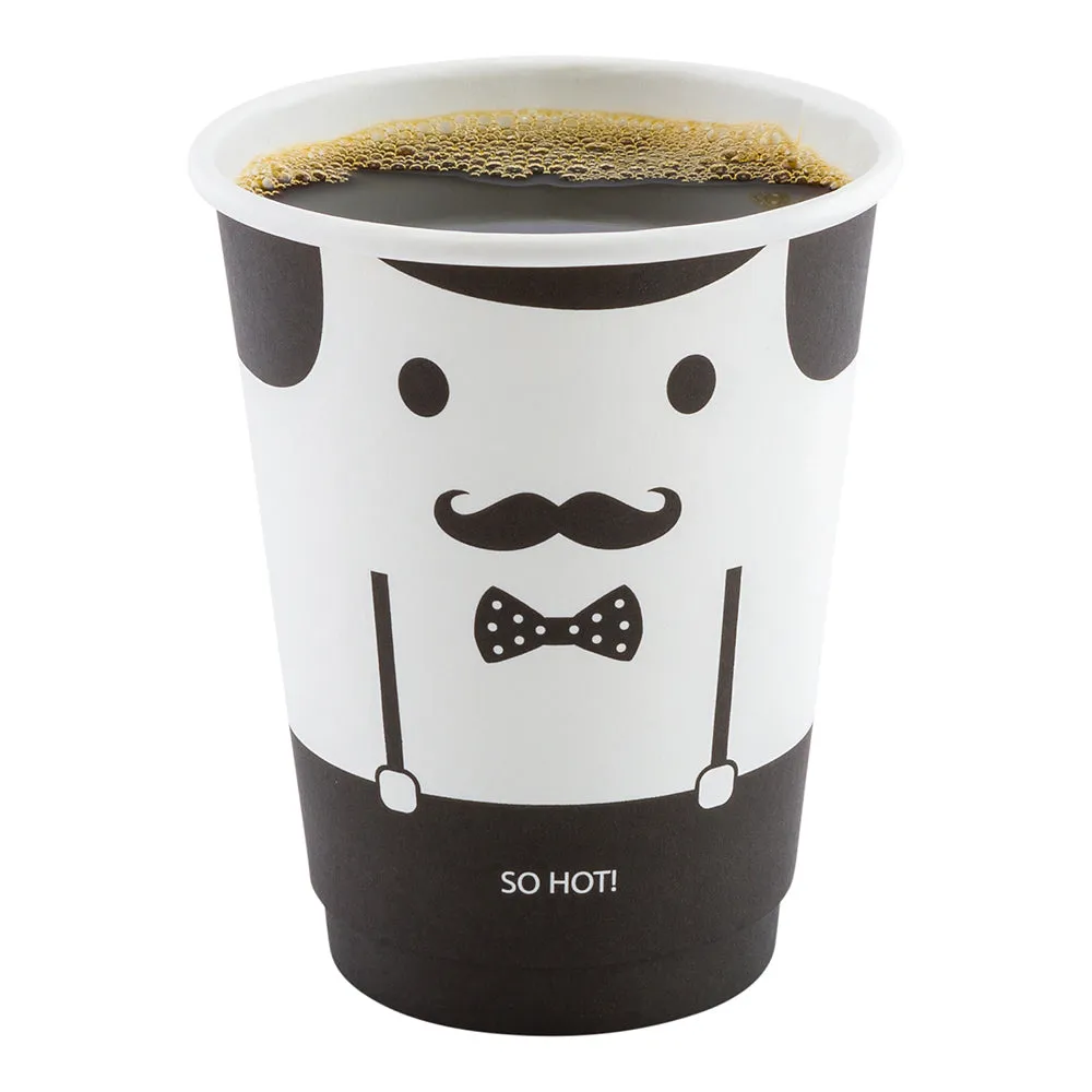 12 oz Monsieur Paper Coffee Cup - Double Wall - 3 1/2" x 3 1/2" x 4 1/4" - 25 count box