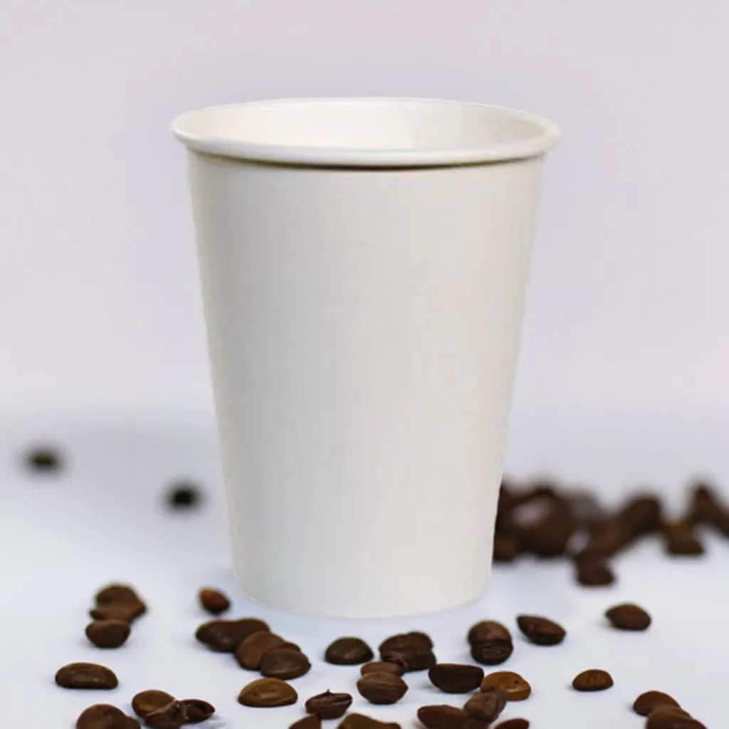 12oz Single Wall Coffee Cups with PE Lining - Plain White