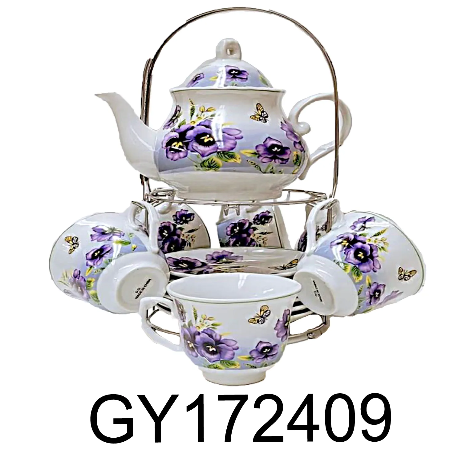 15 PC Purple Flower Tea Set