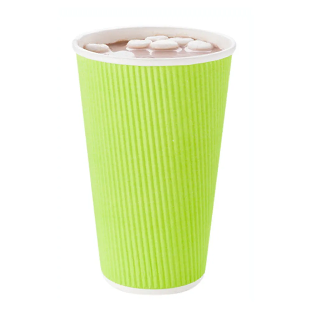 16 oz Eco Green Paper Coffee Cup - Ripple Wall - 3 1/2" x 3 1/2" x 5 1/2" - 25 count box