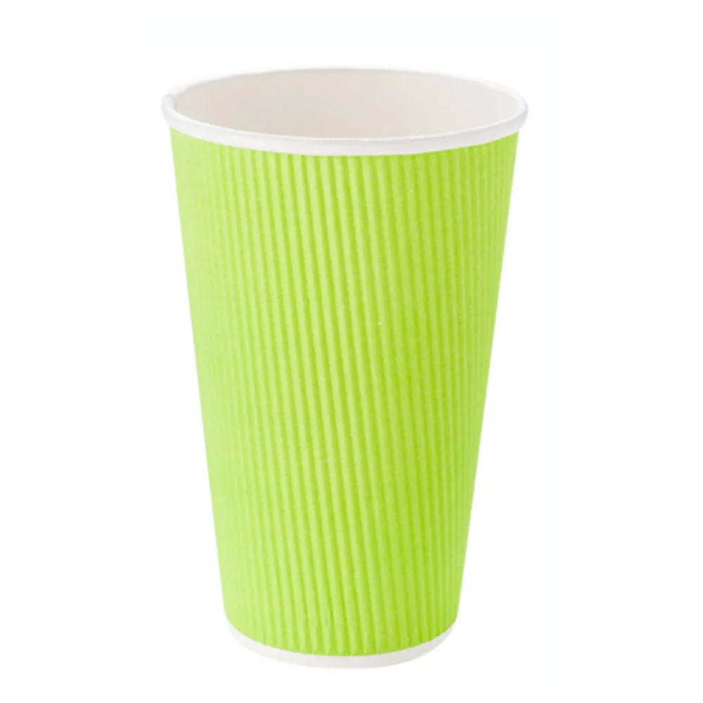 16 oz Eco Green Paper Coffee Cup - Ripple Wall - 3 1/2" x 3 1/2" x 5 1/2" - 25 count box