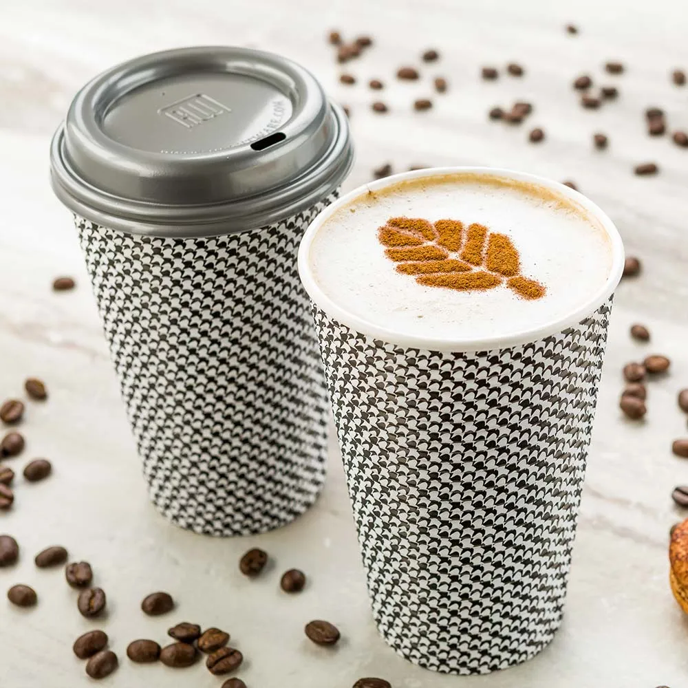 16 oz Houndstooth Paper Coffee Cup - Spiral Wall - 3 1/2" x 3 1/2" x 5 1/2" - 25 count box