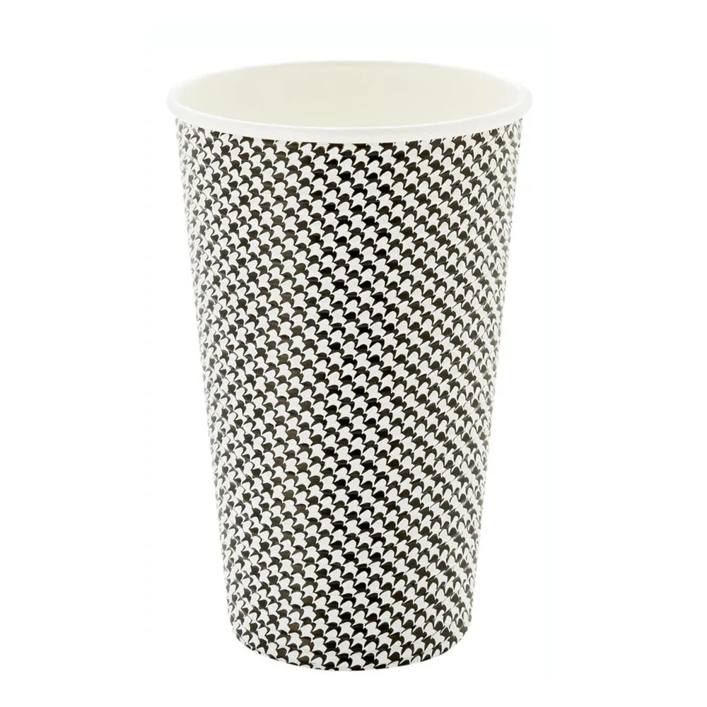 16 oz Houndstooth Paper Coffee Cup - Spiral Wall - 3 1/2" x 3 1/2" x 5 1/2" - 25 count box