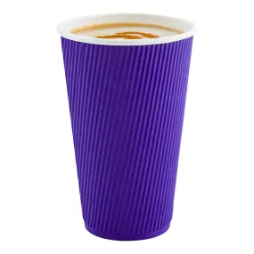 16 oz Royal Purple Paper Coffee Cup - Ripple Wall - 3 1/2" x 3 1/2" x 5 1/2" - 25 count box