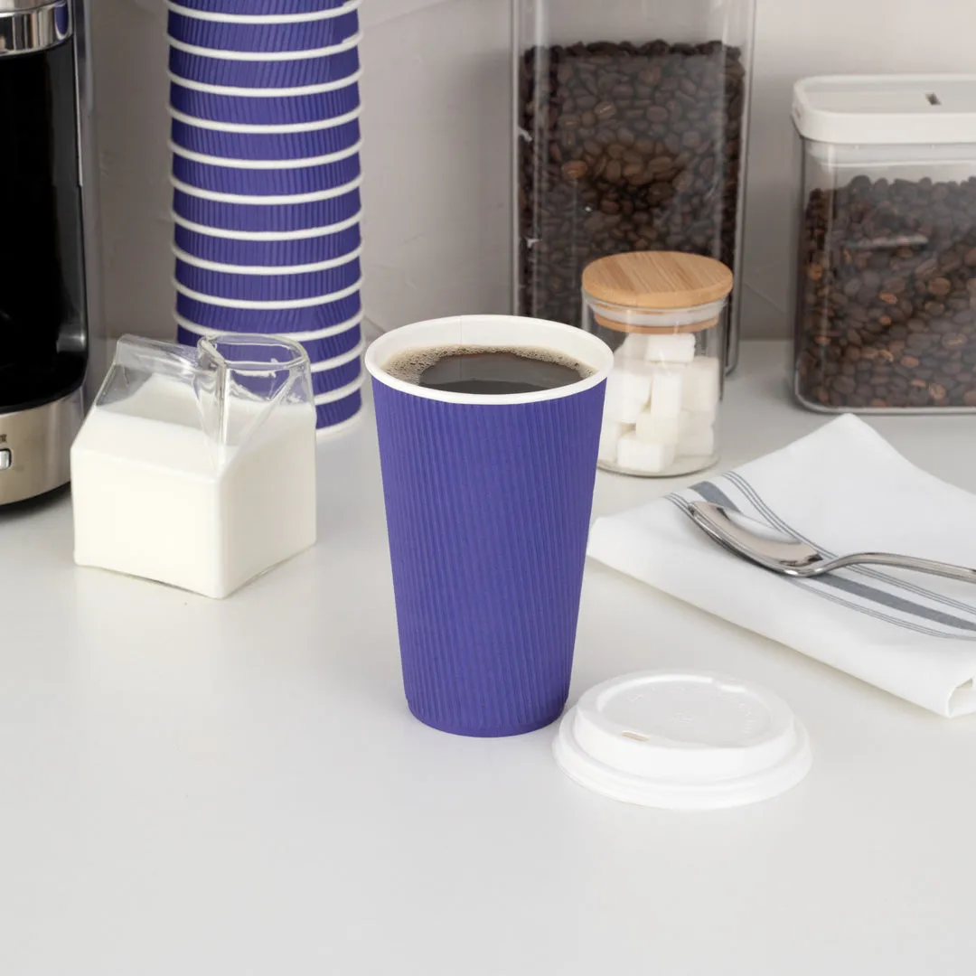 16 oz Royal Purple Paper Coffee Cup - Ripple Wall - 3 1/2" x 3 1/2" x 5 1/2" - 25 count box