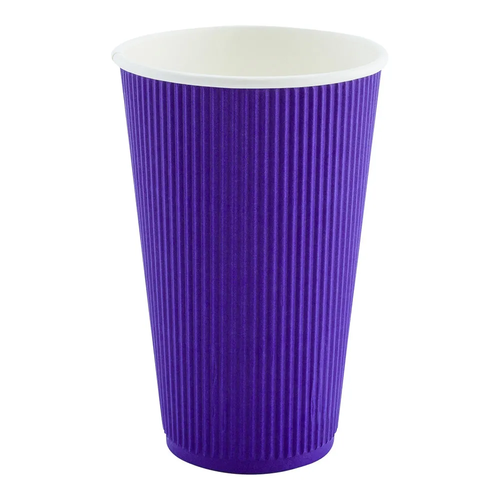 16 oz Royal Purple Paper Coffee Cup - Ripple Wall - 3 1/2" x 3 1/2" x 5 1/2" - 25 count box