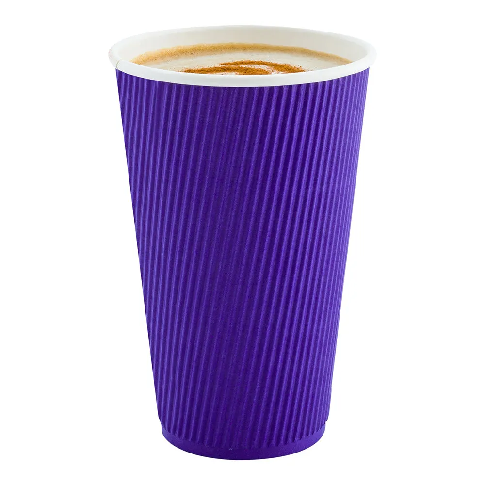 16 oz Royal Purple Paper Coffee Cup - Ripple Wall - 3 1/2" x 3 1/2" x 5 1/2" - 25 count box