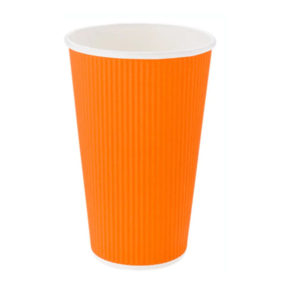 16 oz Tangerine Orange Paper Coffee Cup - Ripple Wall - 3 1/2" x 3 1/2" x 5 1/2" - 500 count box