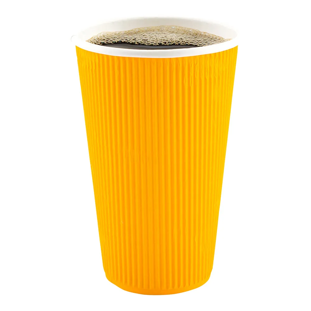 16 oz Yellow Paper Coffee Cup - Ripple Wall - 3 1/2" x 3 1/2" x 5 1/2" - 25 count box