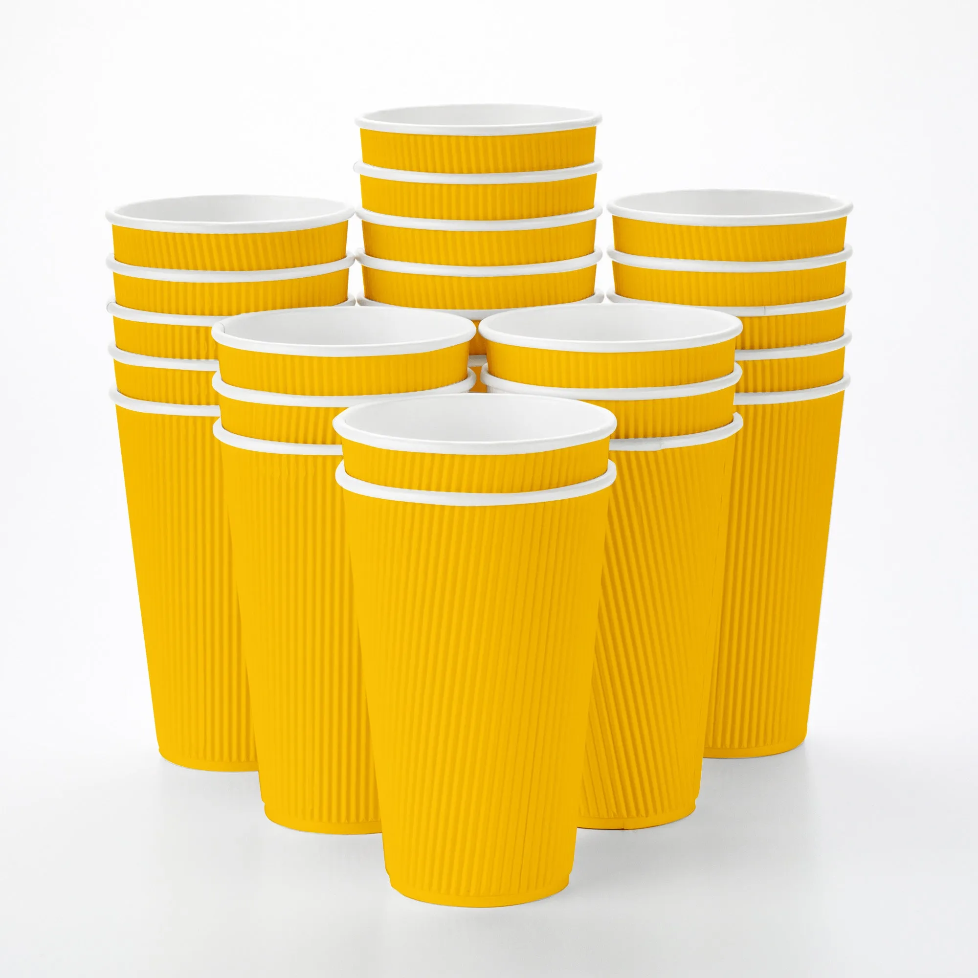 16 oz Yellow Paper Coffee Cup - Ripple Wall - 3 1/2" x 3 1/2" x 5 1/2" - 25 count box