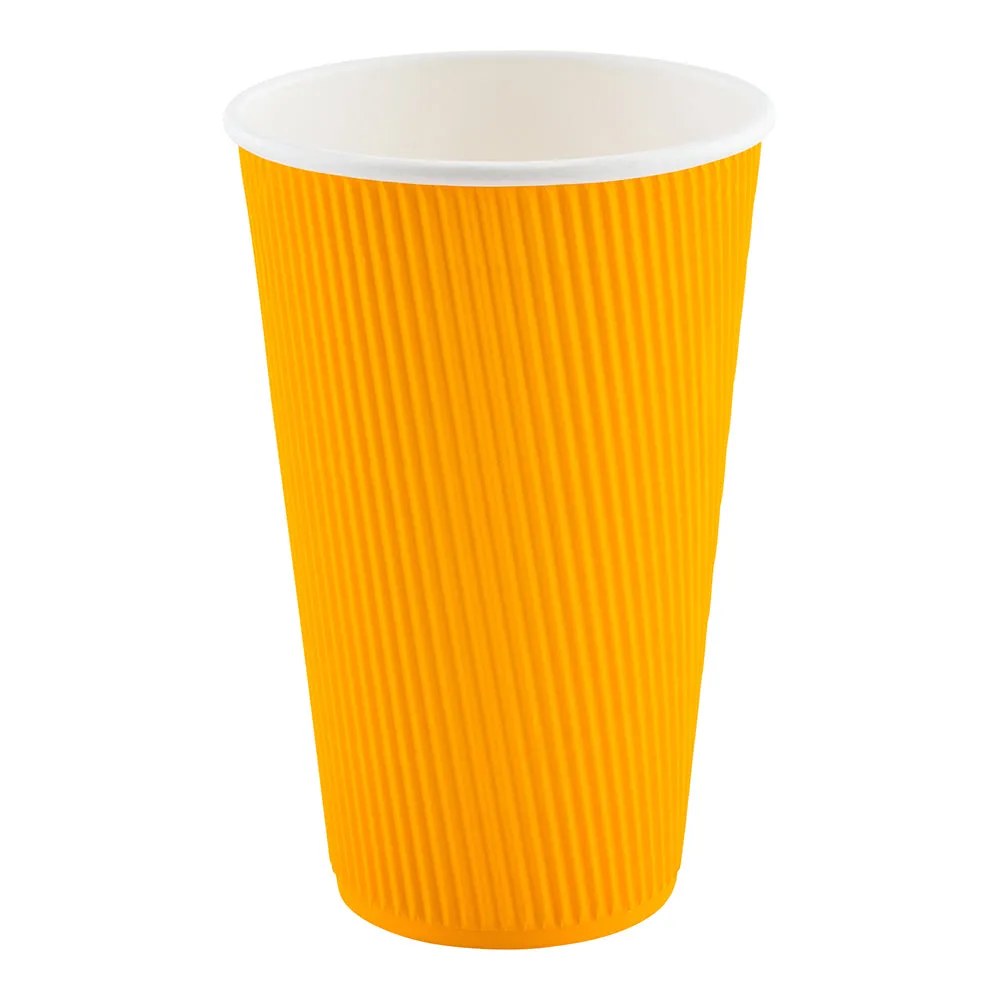 16 oz Yellow Paper Coffee Cup - Ripple Wall - 3 1/2" x 3 1/2" x 5 1/2" - 25 count box