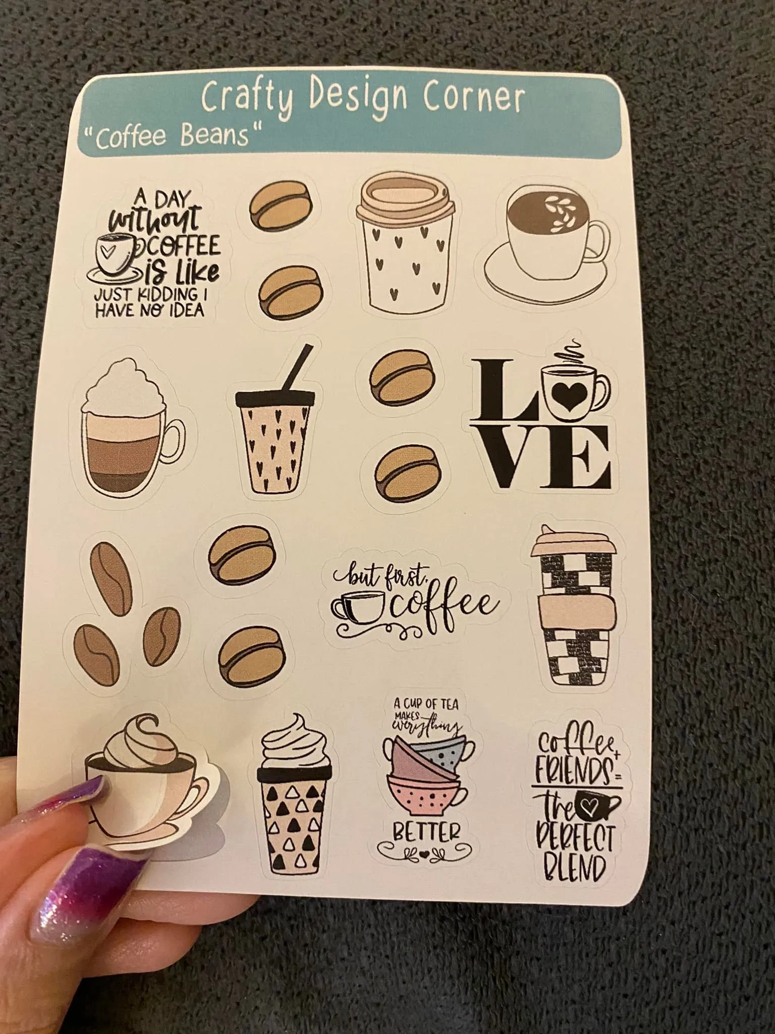 1" Coffee Beans Sticker Sheet, planner sheet