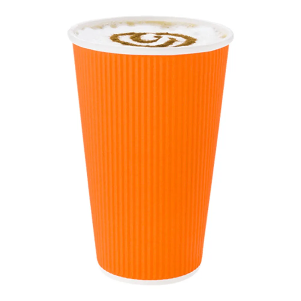 20 oz Tangerine Orange Paper Coffee Cup - Ripple Wall - 3 1/2" x 3 1/2" x 6 1/4" - 10 count box