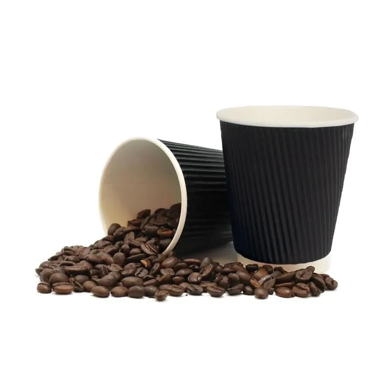 24 Pack Black Rippled Paper Coffee Cup - 230ml