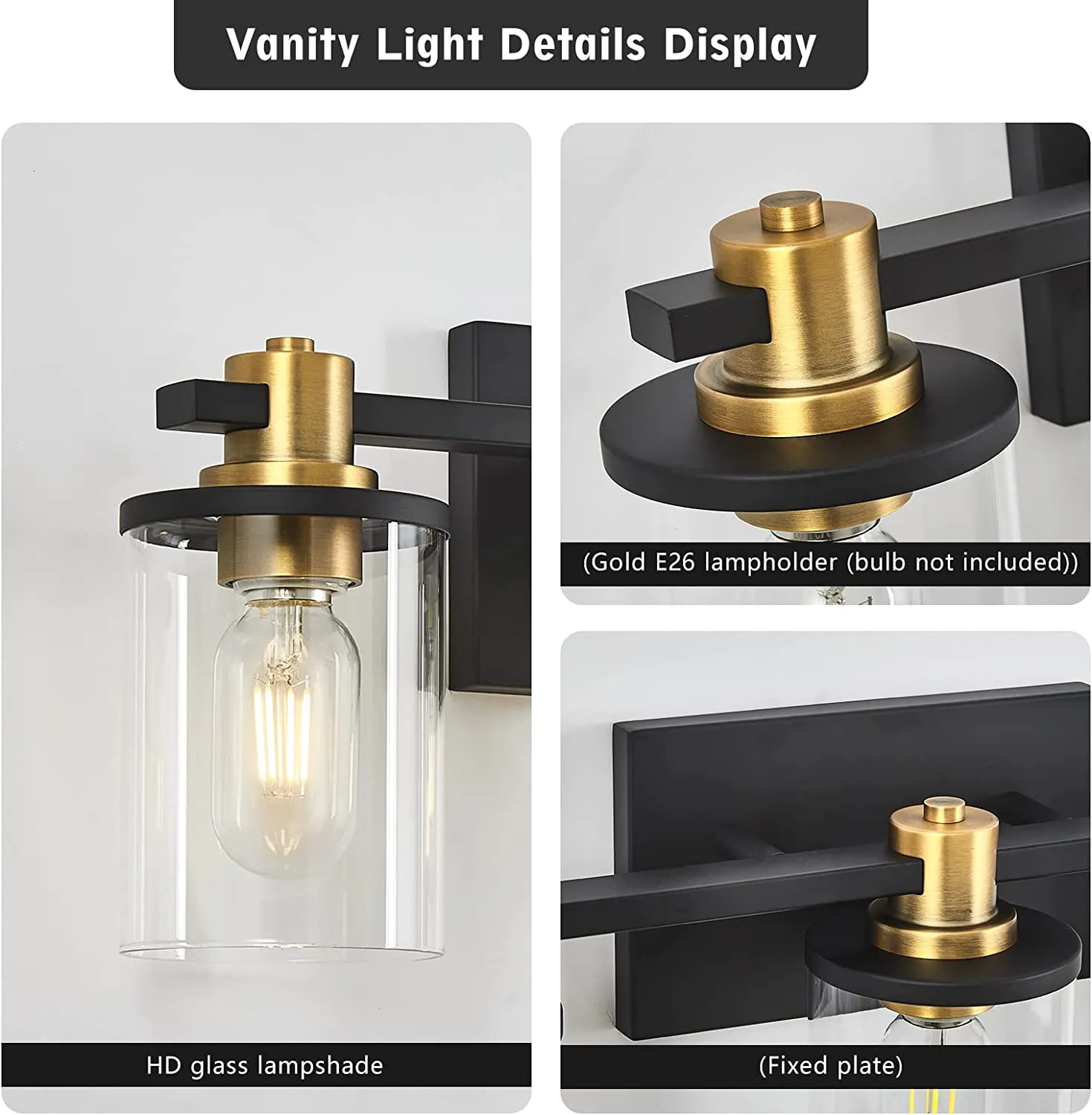 3-Light Bathroom Vanity Light, Gold