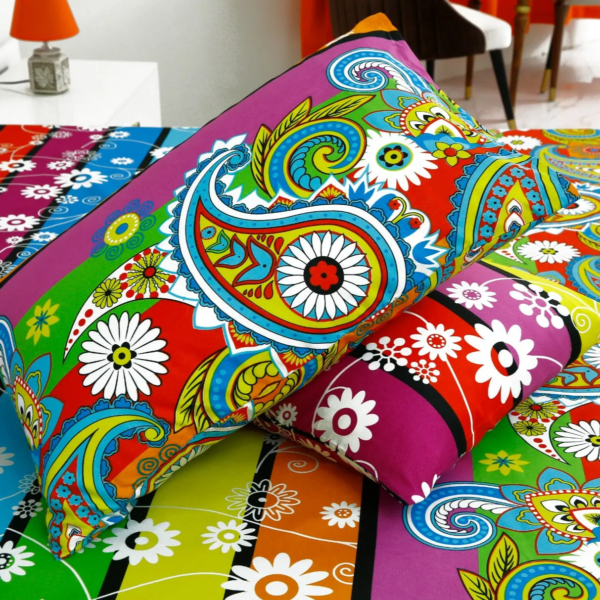 3 PCs Double Bed Sheet -Multi Flowers