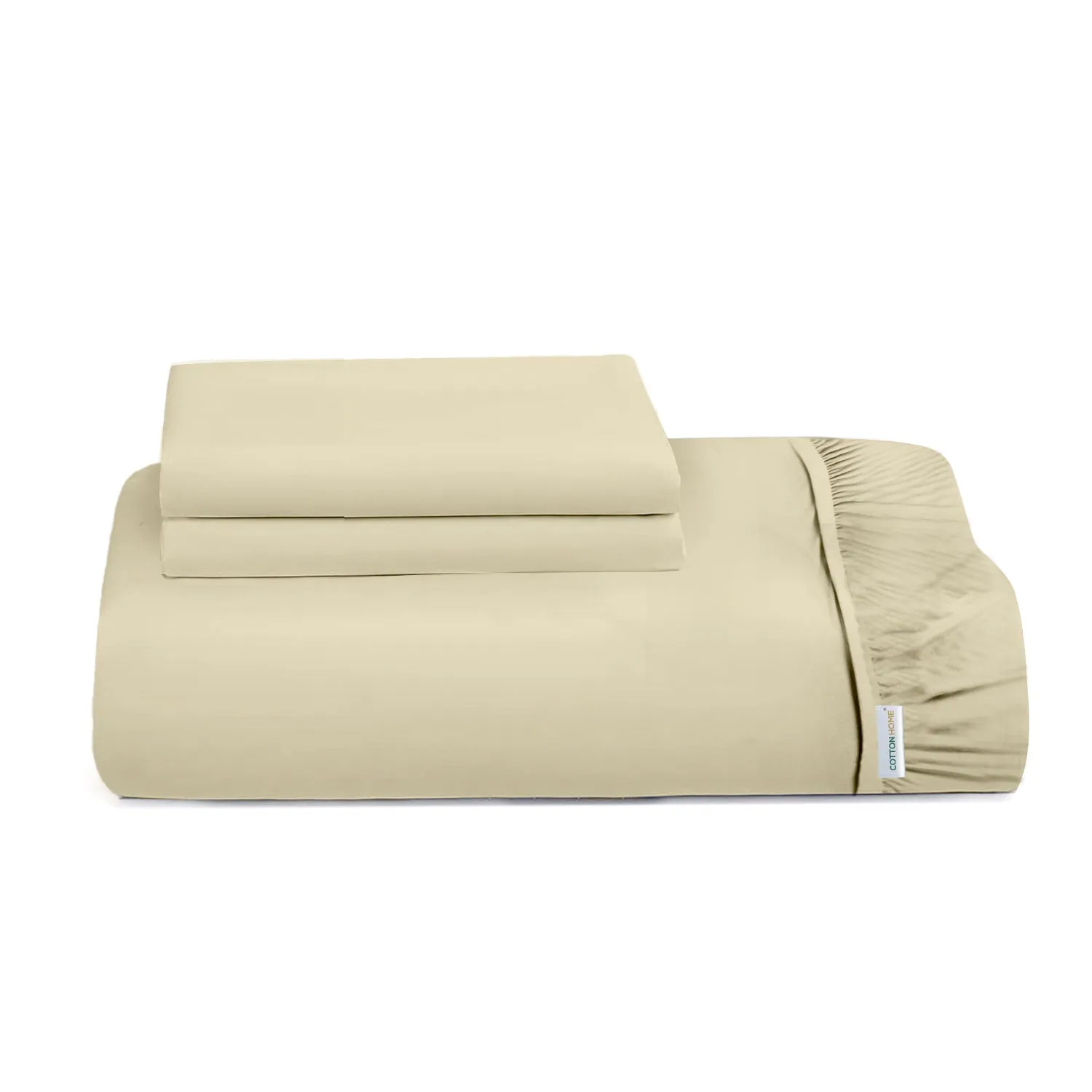 3 Piece Fitted Sheet Set Super Soft Beige Single Size 90x200 20cm with 2 Pillow Case