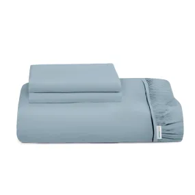 3 Piece Fitted Sheet Set Super Soft Metallic Blue Super King Size 200x200 30cm with 2 Pillow Case