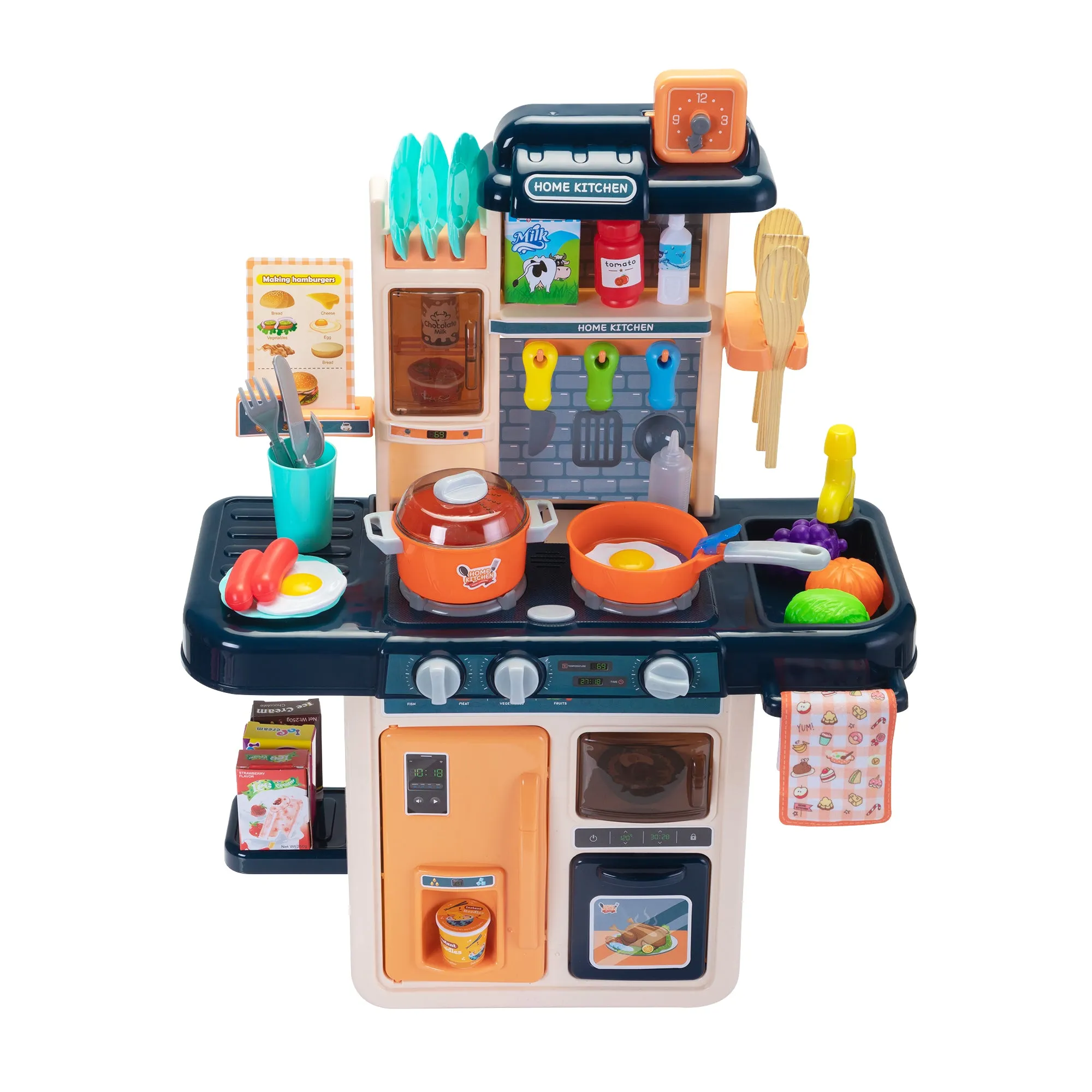 42 PCS Plastic Play Kitchen Set Toddler Kitchen Accessories Pretend Play Set with Table Cloth