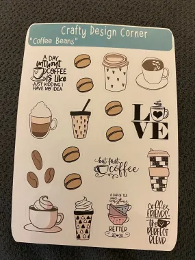 5″ x 4.25” Sheet of 1" Coffee Beans STICKER SHEET