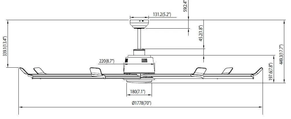 7-Blade, 70” Sweep, Wet Listed, Oil Rubbed Bronze