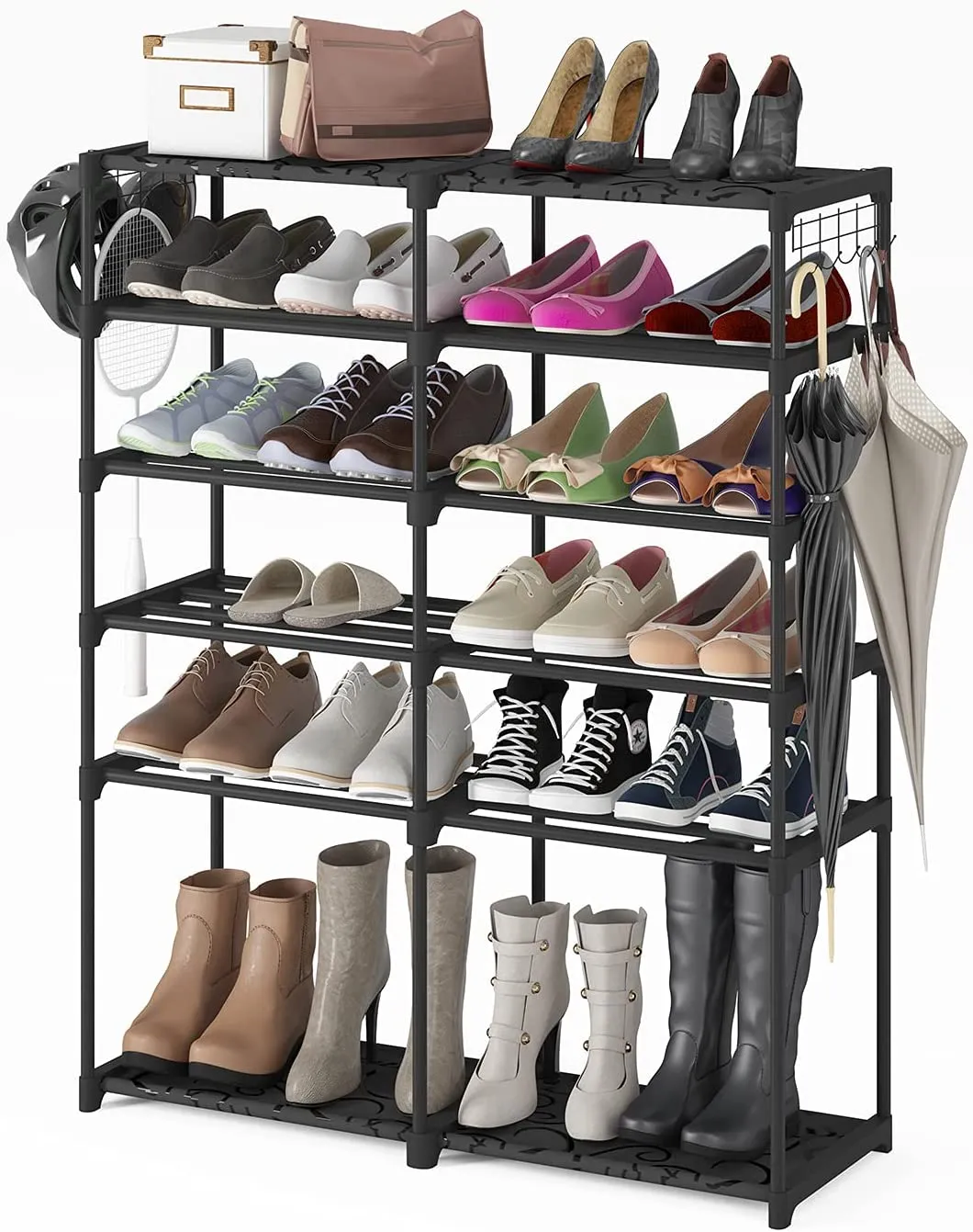 7 Tiers Shoe Rack Organizer,Sturdy Metal Shoe Rack Boots Organizer 24-30Pairs Double Row Shoe Storage Shoe Shelf Shoe Cabinet Tower for Closet by SHOWIN