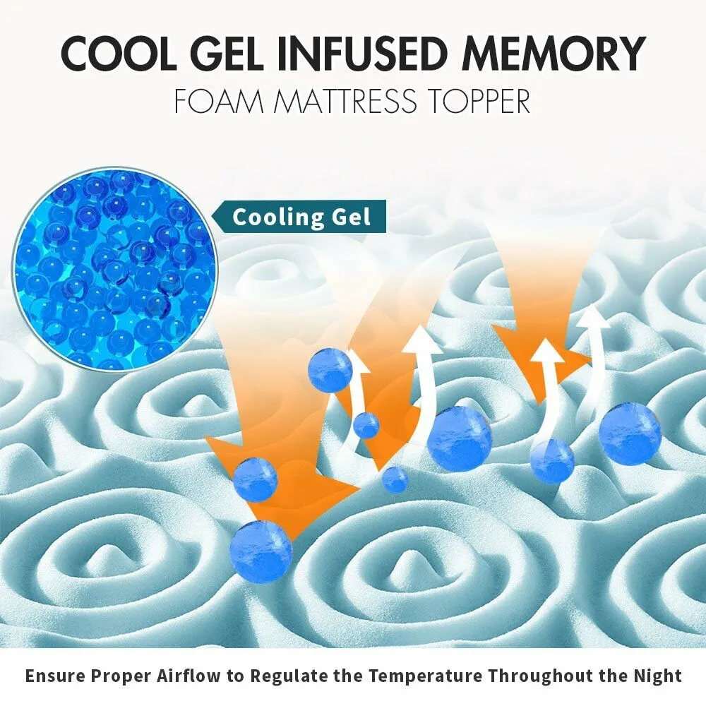 7-Zone Cool Gel Memory Foam Mattress Topper 8cm Thick King