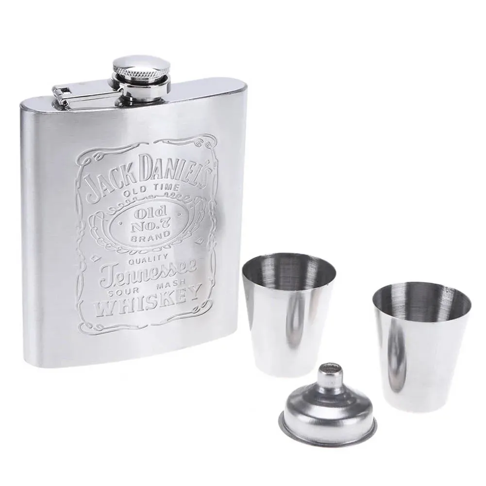 7oz Silver Whiskey Flask Set - Perfect Father's day Gift