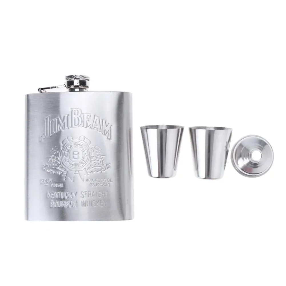 7oz Silver Whiskey Flask Set - Perfect Father's day Gift