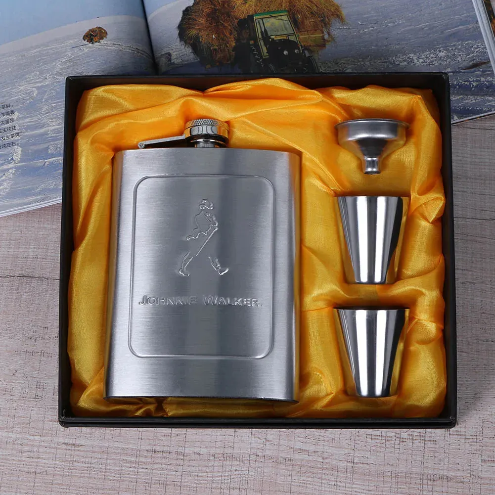 7oz Silver Whiskey Flask Set - Perfect Father's day Gift