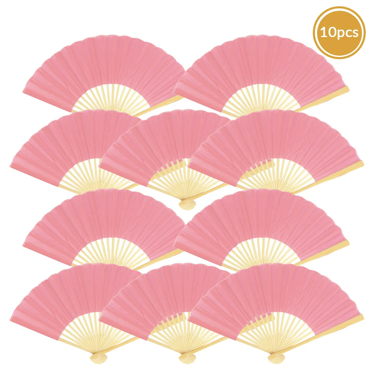 9" Pink Silk Hand Fans for Weddings (10 Pack)