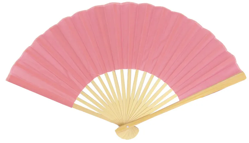 9" Pink Silk Hand Fans for Weddings (10 Pack)