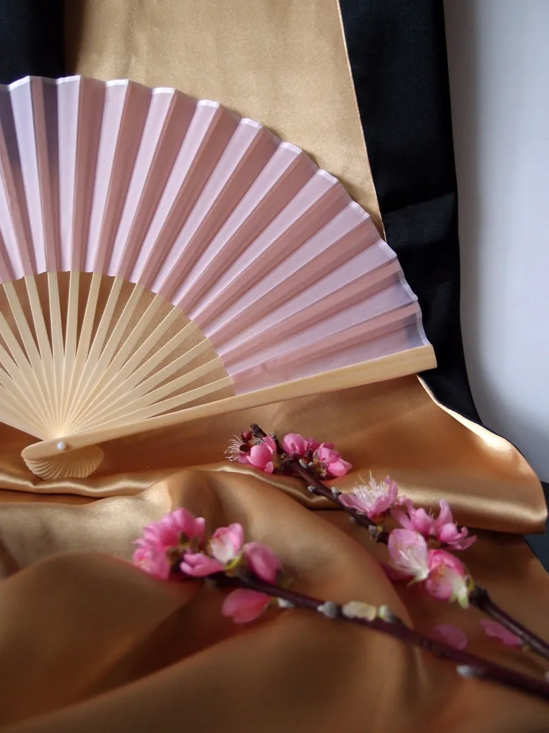 9" Pink Silk Hand Fans for Weddings (10 Pack)