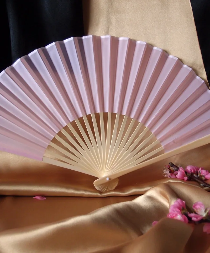 9" Pink Silk Hand Fans for Weddings (10 Pack)