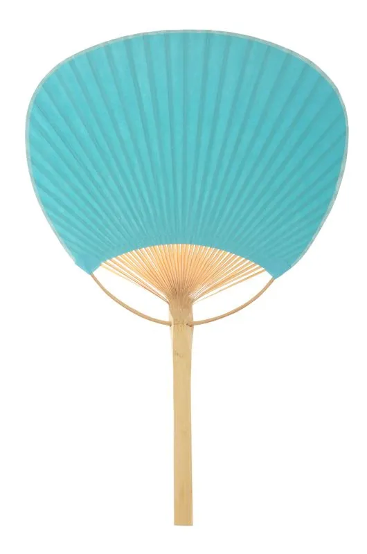 9" Water Blue Paddle Paper Hand Fans for Weddings (10 Pack)