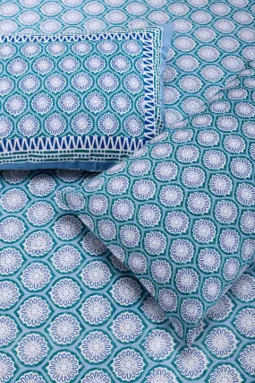 Alice Jaal Turquoise Cotton  Bedsheet