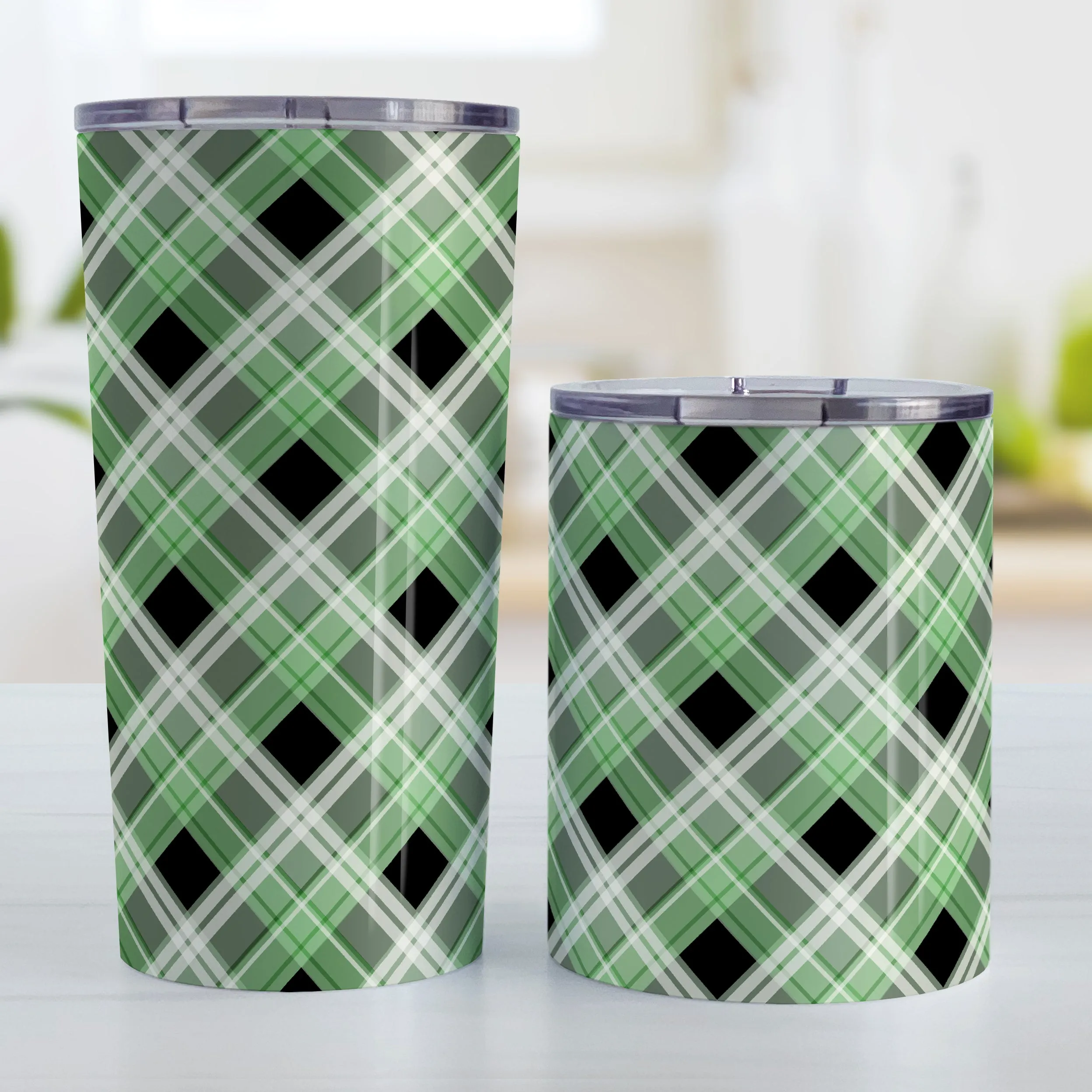 Alternative Black and Green Plaid Tumbler Cup