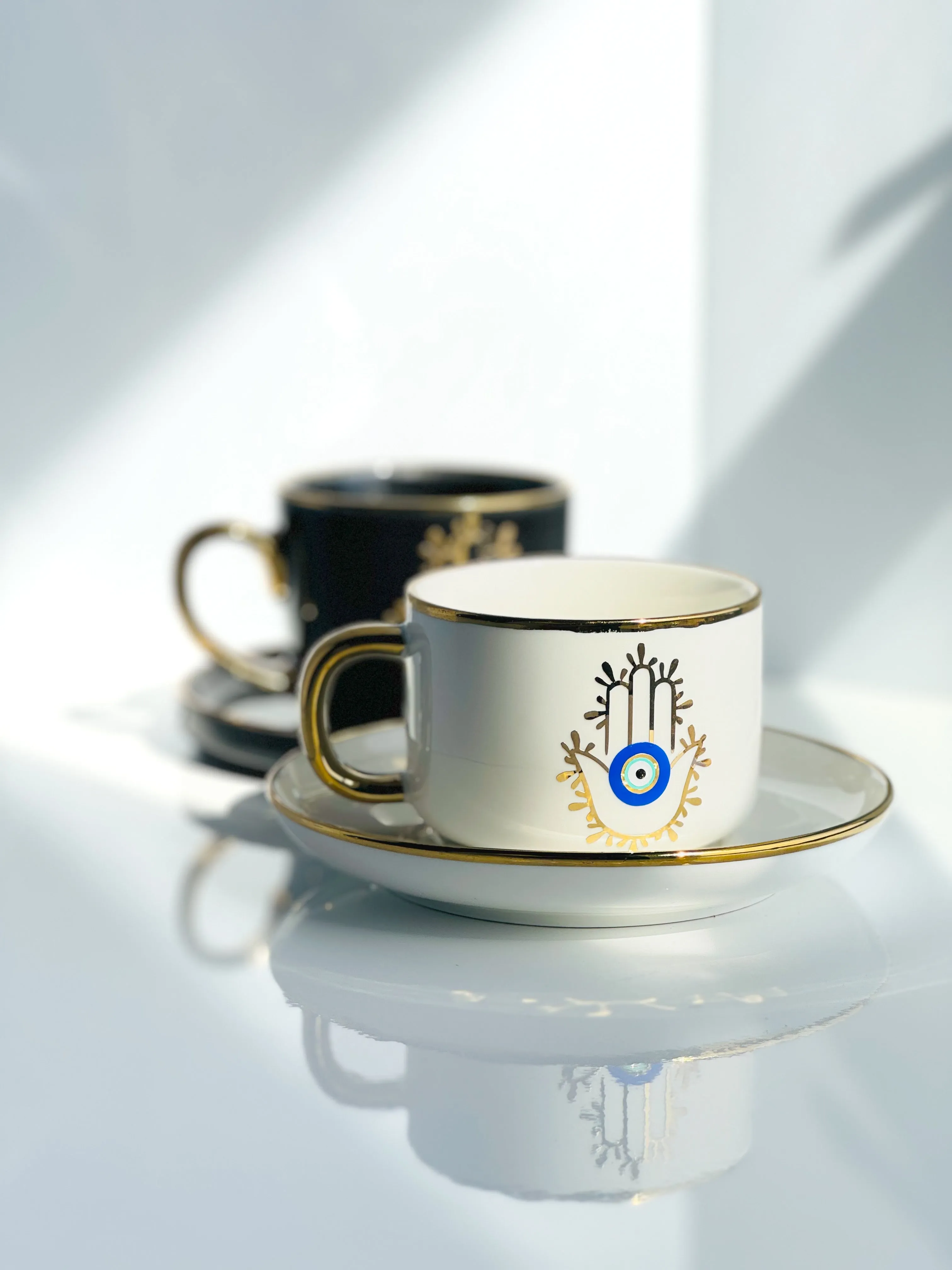 Amida Hamsa Hand Evil Eye White Espresso Cup And Saucer