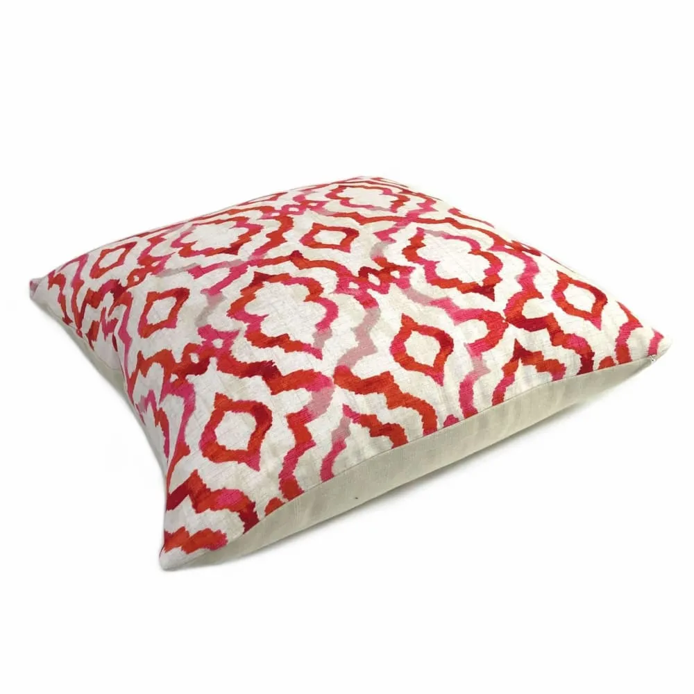 Amina Pink Red Moroccan Ikat Geometric Lattice Pillow Cover