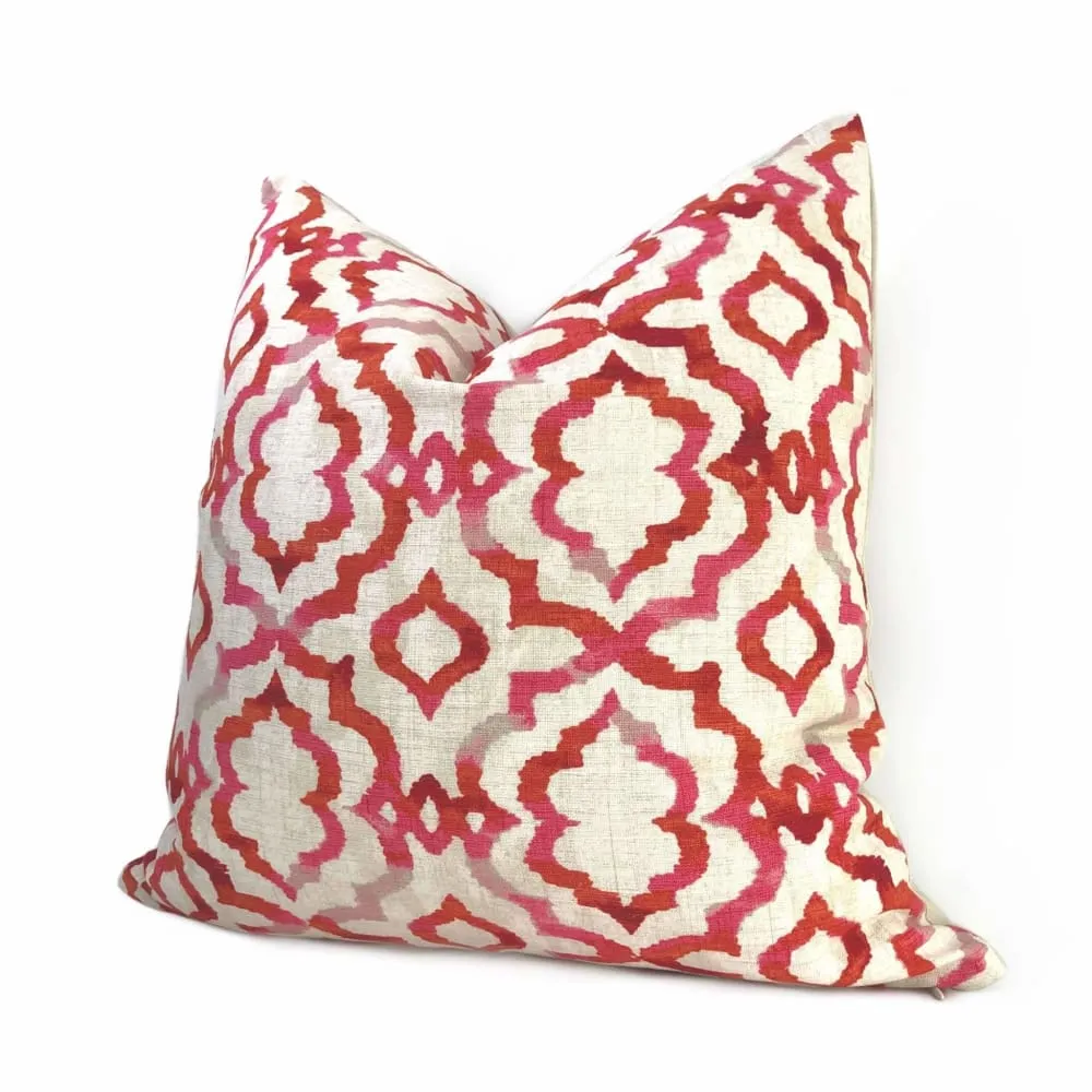 Amina Pink Red Moroccan Ikat Geometric Lattice Pillow Cover