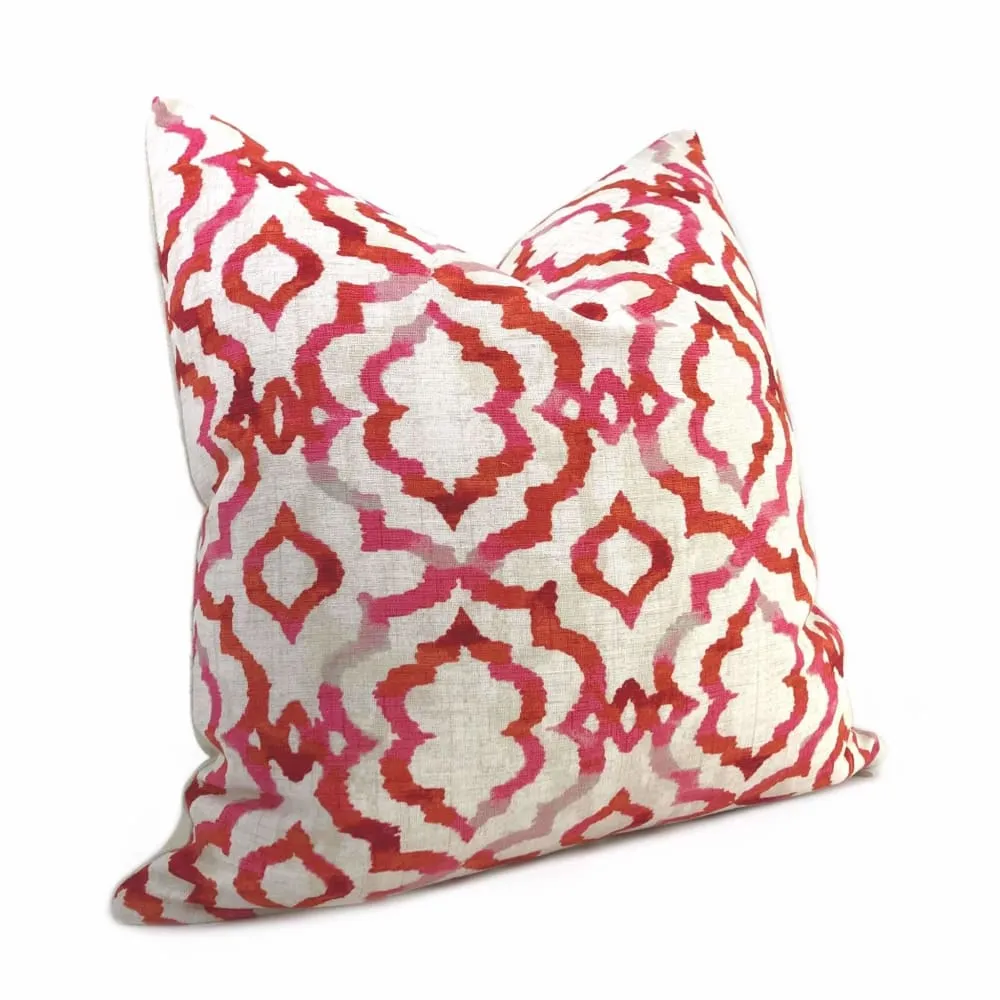 Amina Pink Red Moroccan Ikat Geometric Lattice Pillow Cover