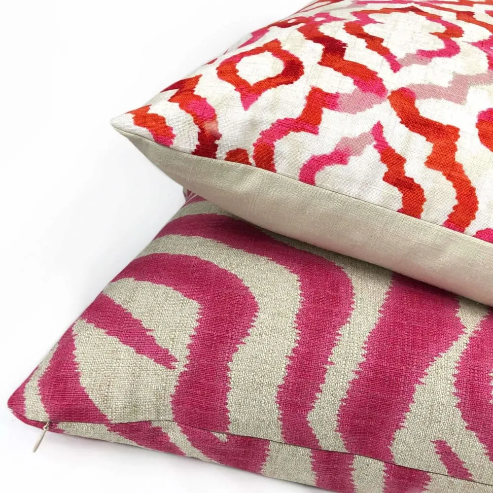 Amina Pink Red Moroccan Ikat Geometric Lattice Pillow Cover