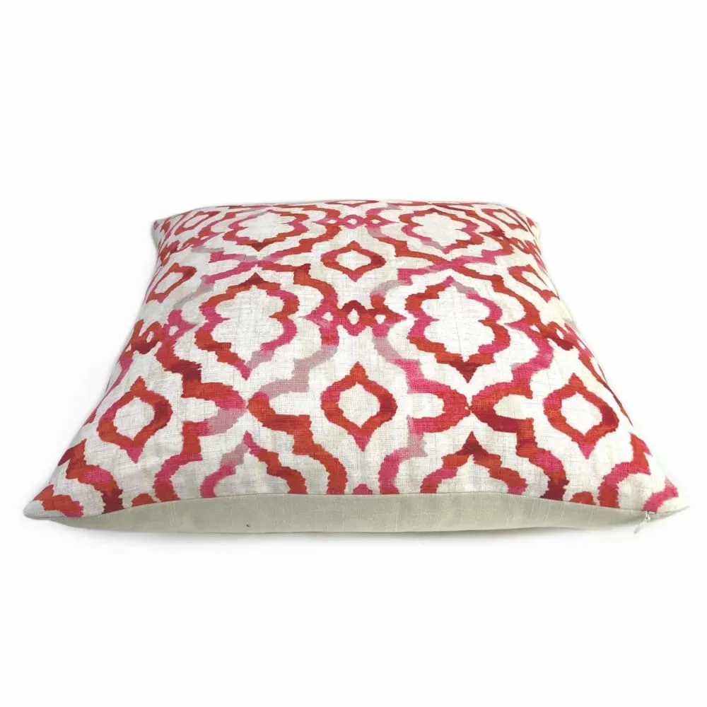 Amina Pink Red Moroccan Ikat Geometric Lattice Pillow Cover