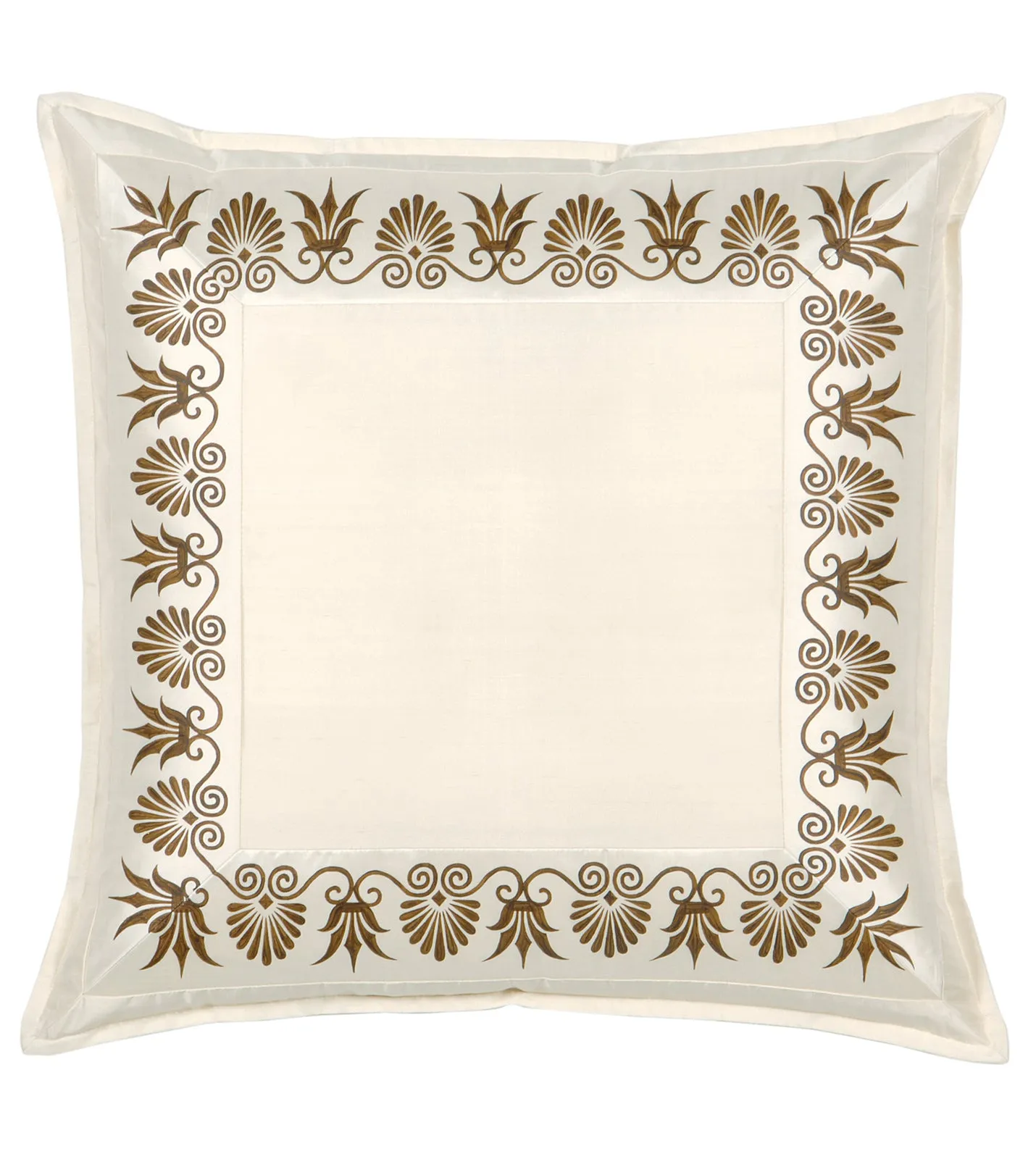 Anthemion Hand-Painted Ivory Silk Euro Sham 27x27